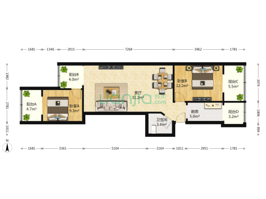 红星苑 2室1厅1卫 98平方