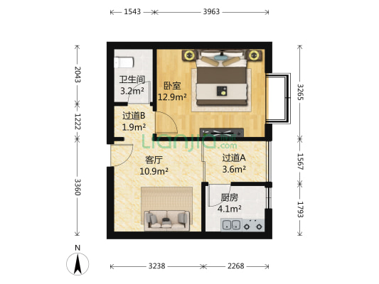 力宝前城 1室1厅1卫 58平方