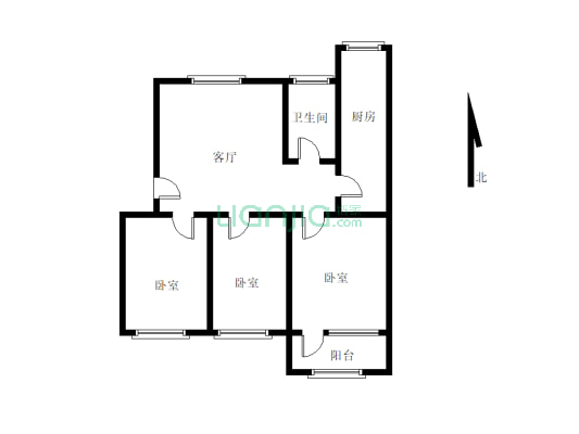 建设路八号院  三室一厅一厨一卫  步梯五楼-户型图