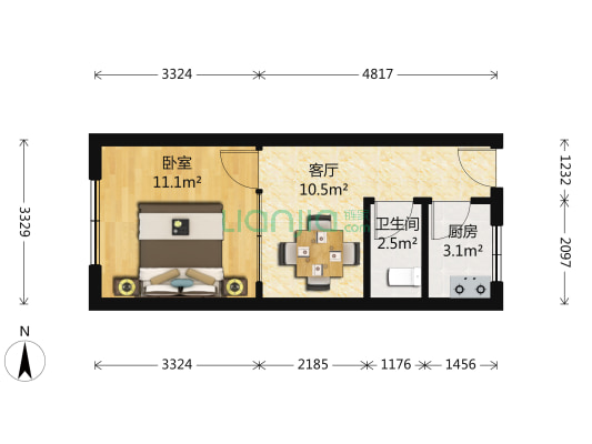 永定路西里，西向一居室，楼层低，采光无影响