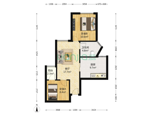 金榜名苑 2室1厅1卫 71平方