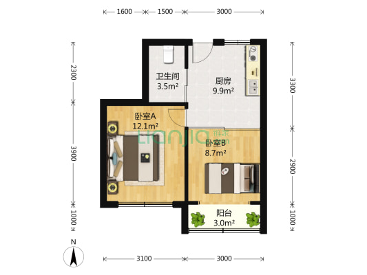月浦四村 2室0厅1卫 47平方