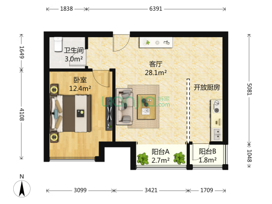 东亚国际城 1室1厅1卫 67平方