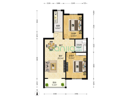 红山机电花园 2室1厅1卫 86平方