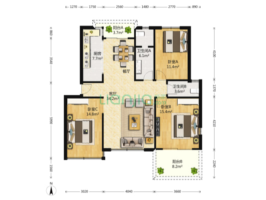 顺驰美兰湖 3室2厅2卫 125平方