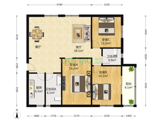 永惠大厦 3室1厅2卫 157平方