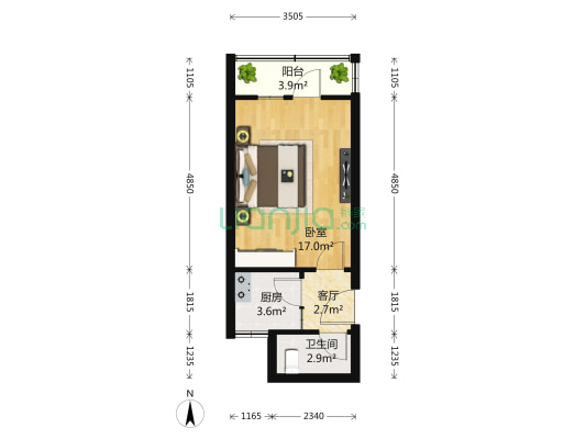 罗江西里 1室1厅1卫 35平方