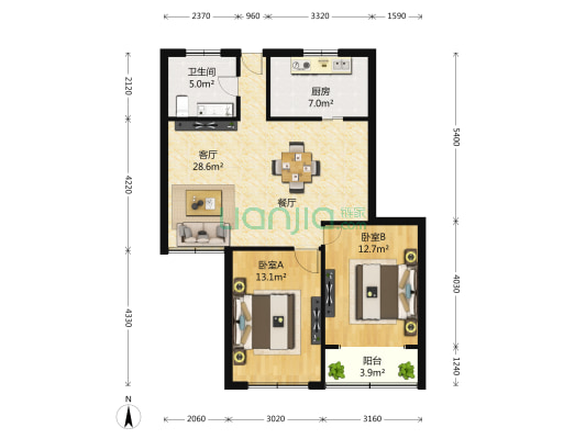 广厦公寓 2室2厅1卫 105平方