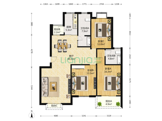 金地太阳城 3室1厅2卫 128平方