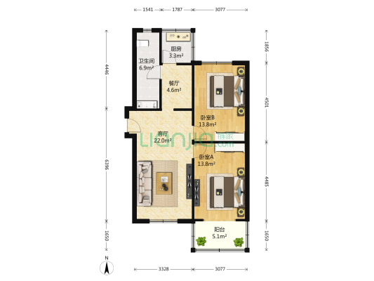 东顺城中街32号 2室2厅1卫 79平方