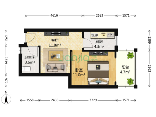 长江花园 1室1厅1卫 49平方
