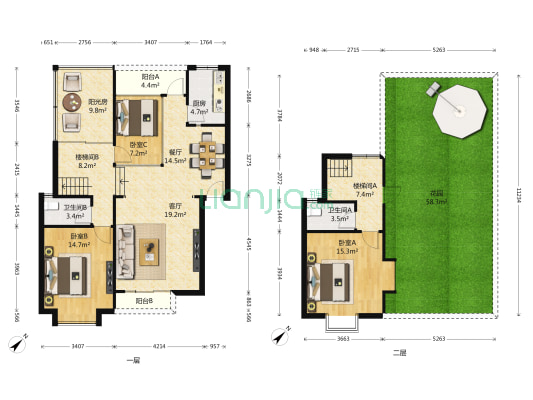 蓝色空间蓝月 3室2厅2卫 131平方