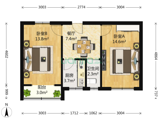 五街法院宿舍满井47号 2室1厅1卫 76平方
