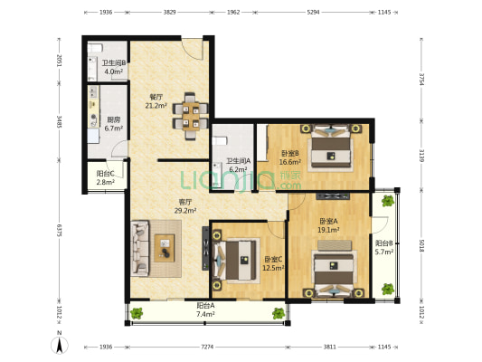 万景公寓 3室2厅2卫 183平方