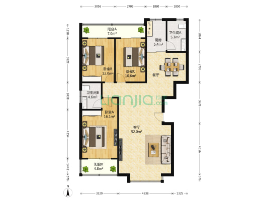 景荣华苑 3室1厅2卫 143平方