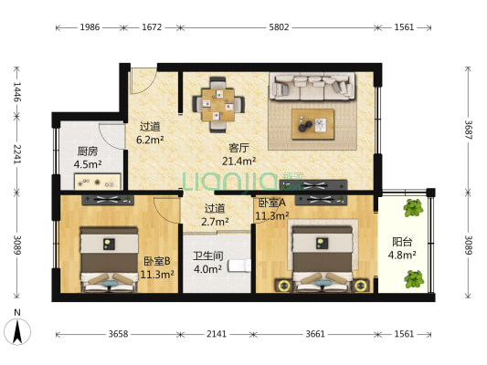人和佳苑 2室1厅1卫 77平方