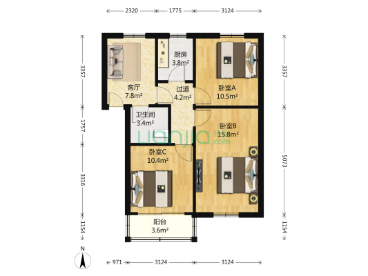 祁家桥 3室1厅1卫 79平方