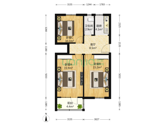 外交学院 3室1厅1卫 80平方