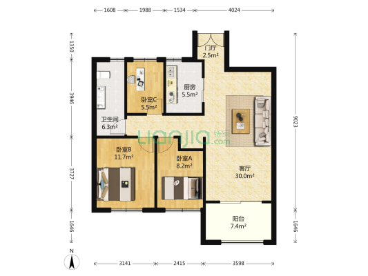 天正天御溪岸B区 3室1厅1卫 97平方