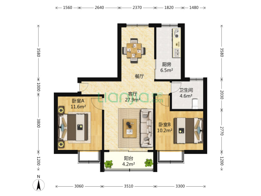 中冶尚城 2室1厅1卫 89平方