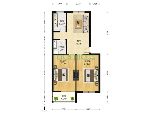 梦苑小区 2室1厅1卫 90平方