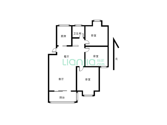 兰信公寓 3房1卫 精装 抢手楼层 拎包入住 ·75.8万-户型图