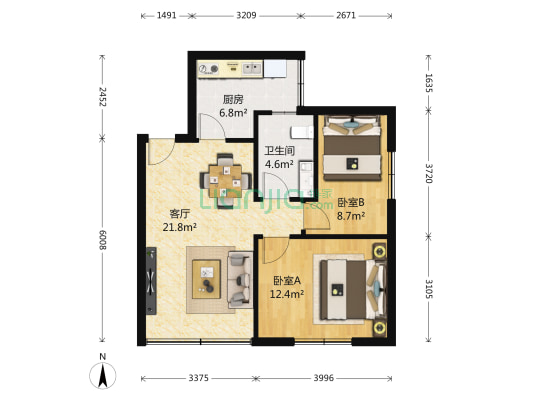 丰润花园多层 2室1厅1卫 64平方