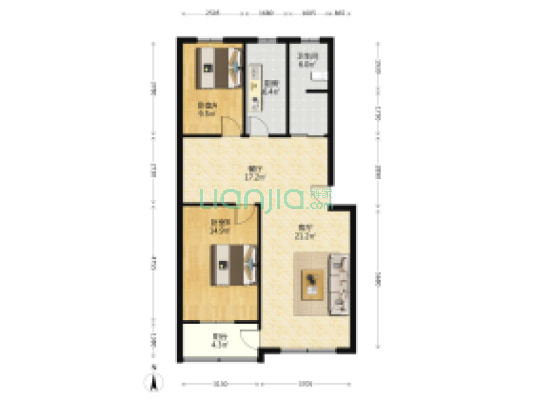 房子满五税费低，南北两居室采光好，无遮挡，看房方便-户型图