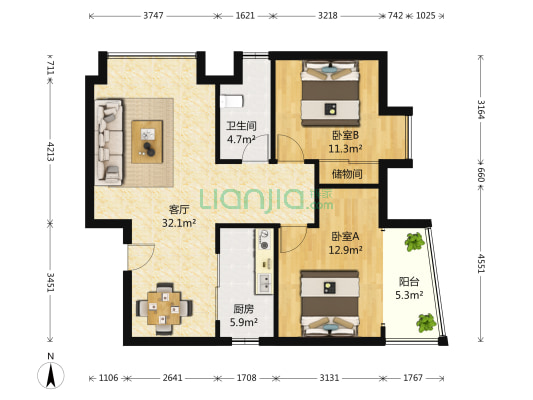 东宝商厦 2室1厅1卫 89平方