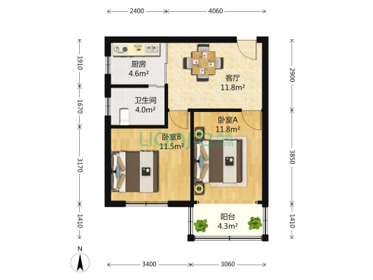 罗山二村 2室1厅1卫 60平方