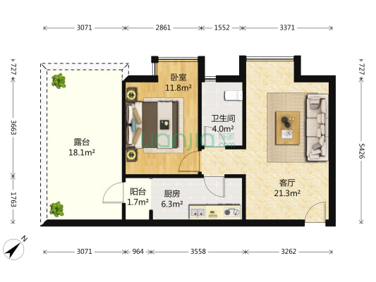 榜样 1室1厅1卫 58平方