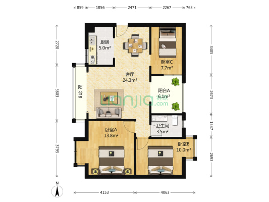 北回归线二期 3室1厅1卫 91平方