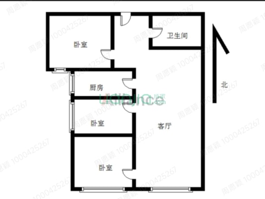 鸿坤理想湾北区 3室2厅 南-户型图