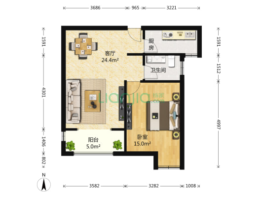 崧涵庭 1室1厅1卫 65平方