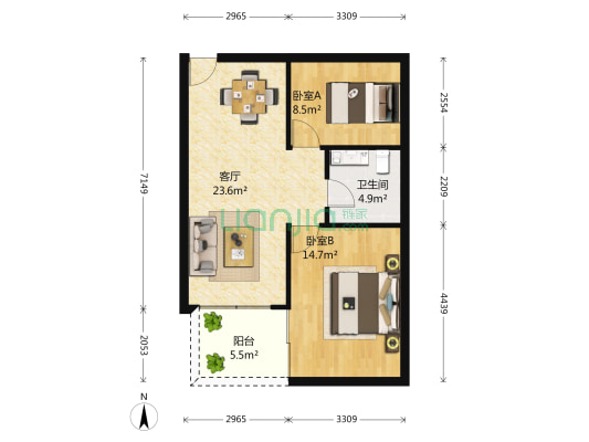 绿都世贸广场 2室1厅1卫 75平方