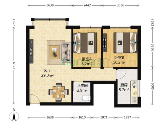东景苑 2室1厅1卫 74平方