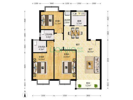 珺乐苑 3室2厅2卫 136平方