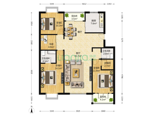 钱塘景苑 4室1厅2卫 140平方