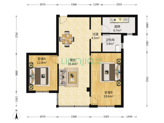 武汉晚报宿舍 2室1厅1卫 104平方