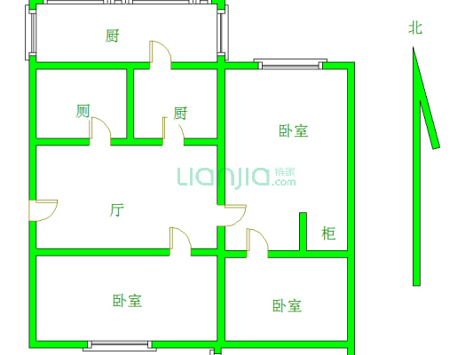 满五唯一南北三居室 总价低 2层-户型图