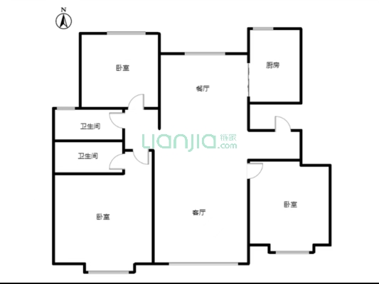 双语 集中供暖 洋房 南北通透三居双卫-户型图