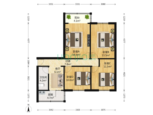忠烈祠东街73号 4室1厅1卫 84平方