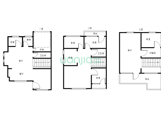 3层 独栋别墅 200平大院 环境好 自带车库，有宽敞平台-户型图