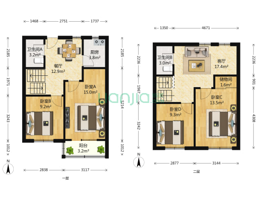 二里庄小区 4室2厅2卫 129平方