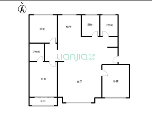 冠云主路 出行方便 南北通透中间楼层三居-户型图