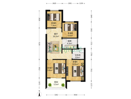 德圣博奥城 4室1厅1卫 88平方