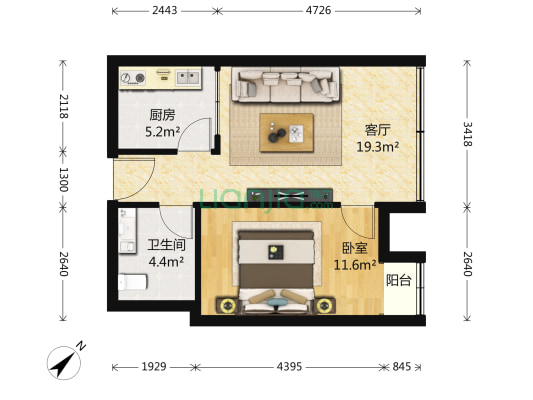 熙旺中心 1室1厅1卫 69平方