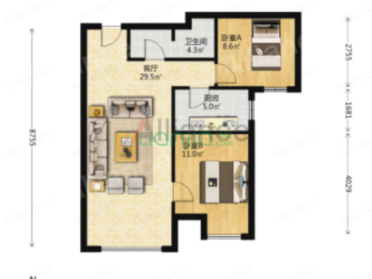 急售三利东区朝南两居，毛坯满二，价格美丽-户型图