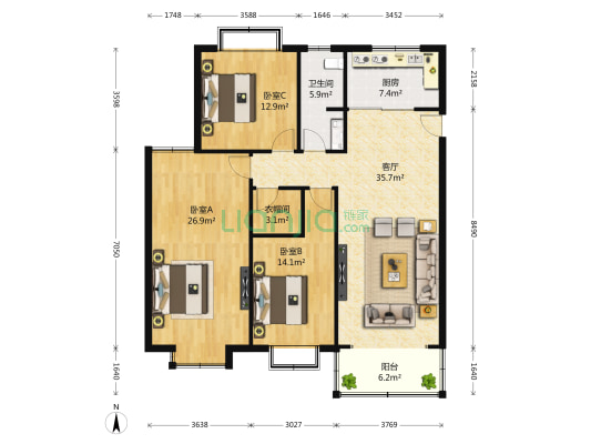 天景山公寓如意苑 3室1厅1卫 141平方