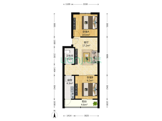 怡乐北街 2室1厅1卫 67平方